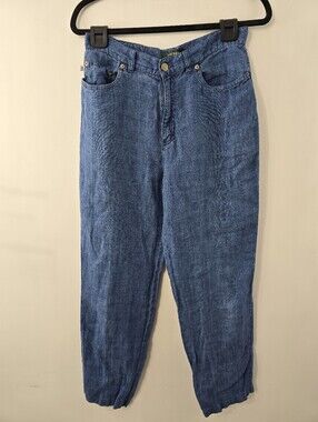 Lauren Ralph Lauren Linen Relaxed Fit Straight Leg Trouser Blue Denim Style Pant